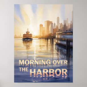 Ochtend boven New York Harbor Aquarel Poster