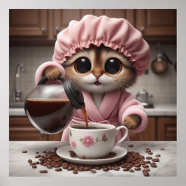 Ochtend Gesponnen-fection - Whimsical Cat Barista  Poster