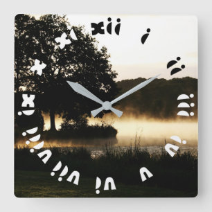 Ochtend Lake Scene Vet Romeinse cijfers wccnm Vierkante Klok