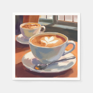 Ochtend Latte Koffie Aquarel Schilderij Servet