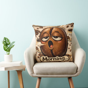 Ochtend, slaperige koffieboon grappig herkenbaar k kussen