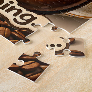 Ochtend, slaperige koffieboon grappige herkenbare legpuzzel