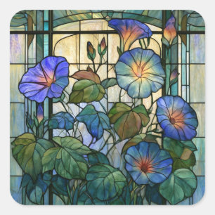 Ochtendglorie glas in lood vierkante sticker