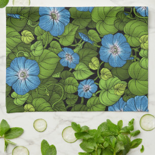 Ochtendglorie in blauw en groen theedoek
