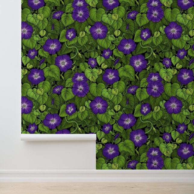 Ochtendglorie in paarse en groene behang (Applicatie)