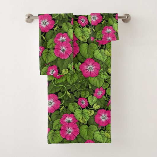 Ochtendglorie in roze en groen bad handdoek (Insitu)