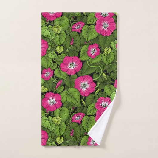 Ochtendglorie in roze en groen bad handdoek (Handdoek)
