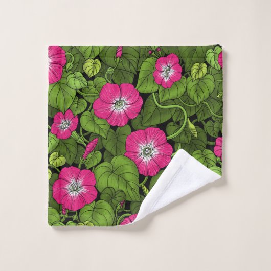 Ochtendglorie in roze en groen bad handdoek (Wasdoekje)