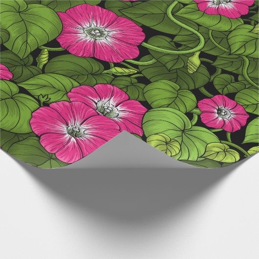 Ochtendglorie in roze en groen cadeaupapier (Hoek)