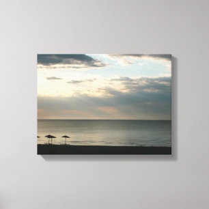 Ochtendhemel boven strand in Griekenland Landschap Canvas Afdruk