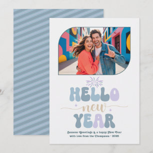 Ochtendkil Hello Nieuw Jaar Blauw Retro Foto Feestdagenkaart