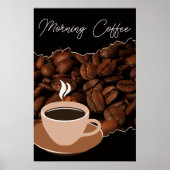 Ochtendkoffie, koffiebonen en koffiekopje poster (Voorkant)