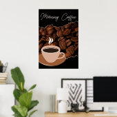 Ochtendkoffie, koffiebonen en koffiekopje poster (Thuiskantoor)