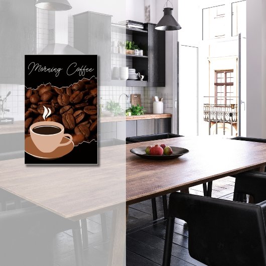 Ochtendkoffie, koffiebonen en koffiekopje poster