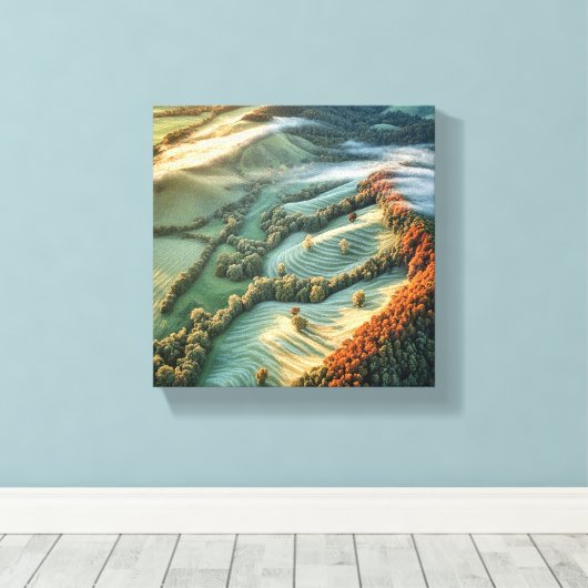 Ochtendnevel boven Rolling Hills Canvas Afdruk (Insitu (Houten vloer))