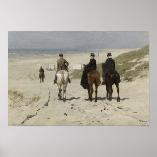 Ochtendrit langs het strand.  olie poster (Voorkant)