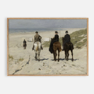Ochtendrit langs het strand.  olie poster