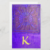 OCHTENDSTER MONOGRAM, blauw, paarse geel Briefpapier (Voorkant / Achterkant)