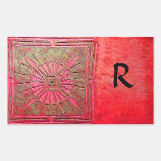 OCHTENDSTER MONOGRAM, rood, groen Rechthoekige Sticker (Voorkant)