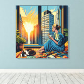 Ochtendtijd in de stad | Vrouw reflecteert Canvas Afdruk (Insitu (Houten vloer))