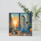 Ochtendtijd in de stad | Vrouw reflecteert Kaart (Staand voorkant)