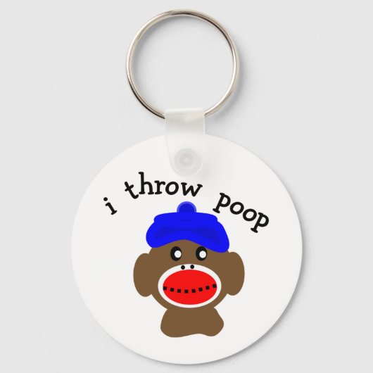 ock Monkey "I THROW POOP" Sleutelhanger (Voorkant)