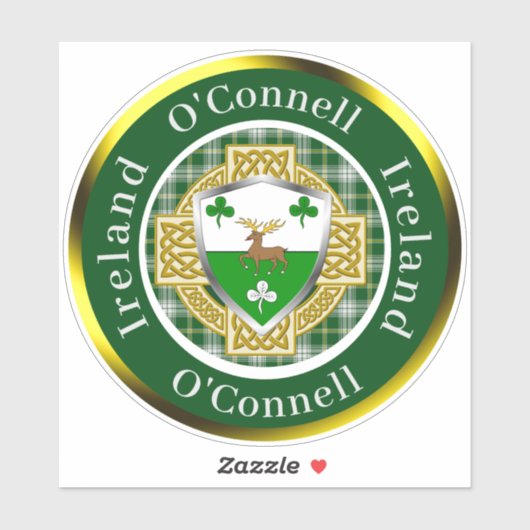 O'Connell Irish Shield/Celtic Cross Personalized Sticker (Vel)