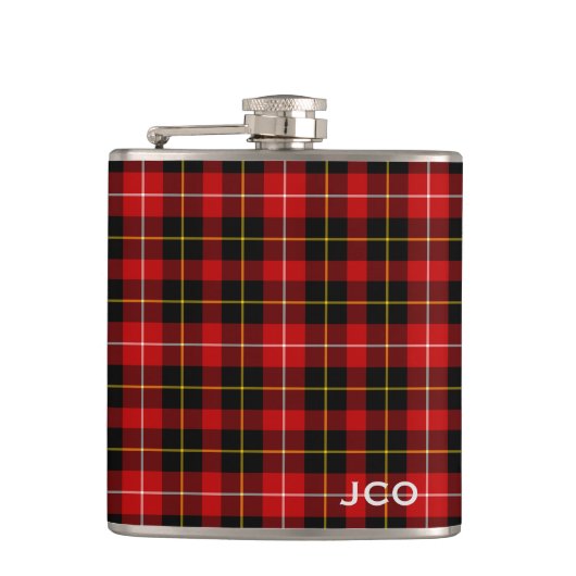 O'Connell Tartan Monogram Rood en Zwart Plaid Heupfles (Voorkant)