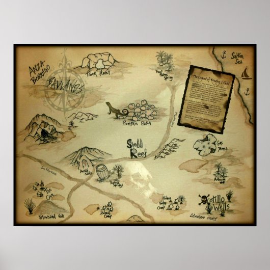 Ocotillo Wells Treasure Map of Southern California Poster (Voorkant)