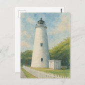 Ocracoke Lighthouse Watercolor Briefkaart (Voorkant / Achterkant)