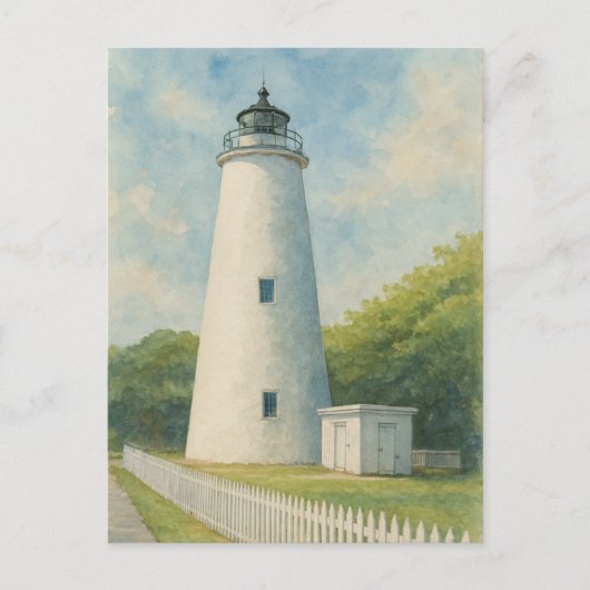 Ocracoke Lighthouse Watercolor Briefkaart (Voorkant)