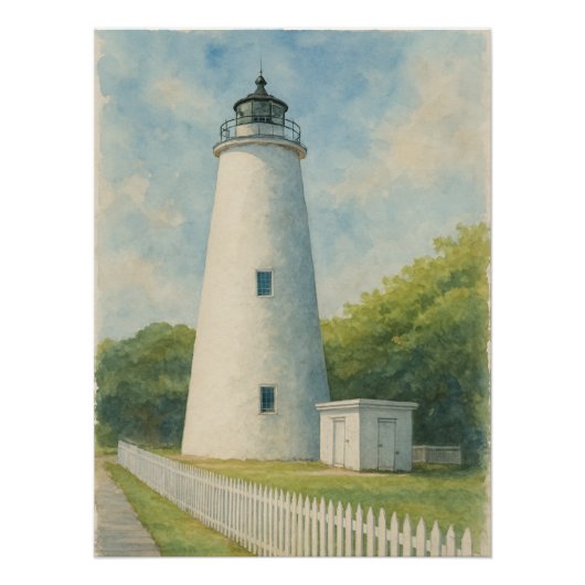Ocracoke Lighthouse Watercolor Perfect Poster (Voorkant)