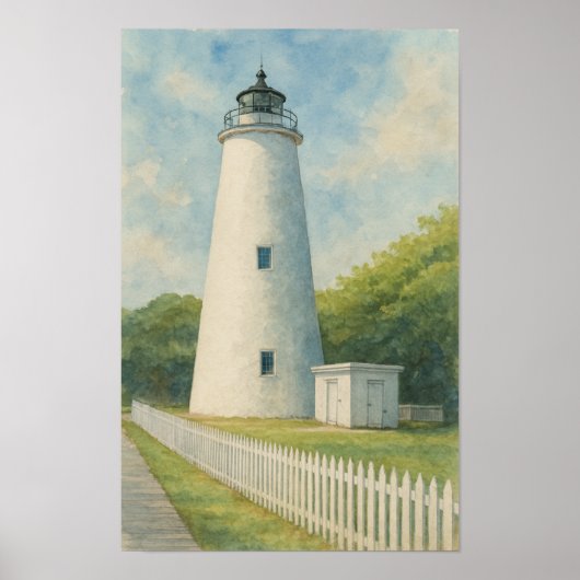 Ocracoke Lighthouse Watercolor Poster (Voorkant)