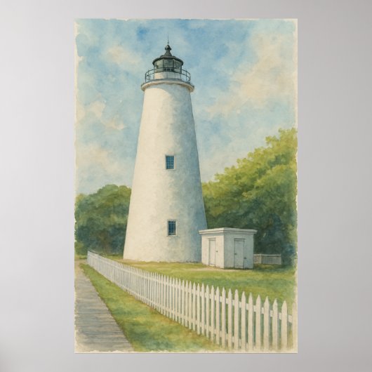 Ocracoke Lighthouse Watercolor Poster (Voorkant)