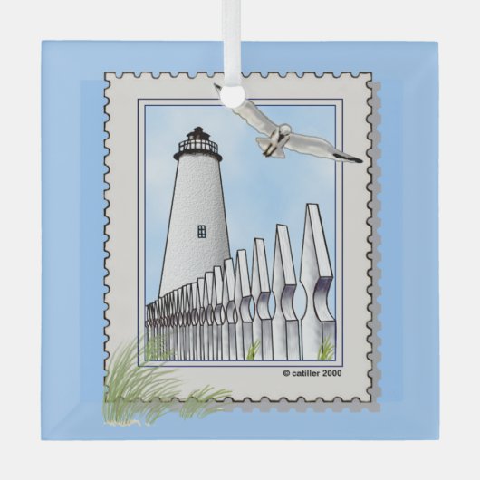 Ocracoke vuurtoren vierkant ornament (Voorkant)