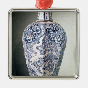 Octagonaal 'Mei-P'ing'-vaas met wit Metalen Ornament