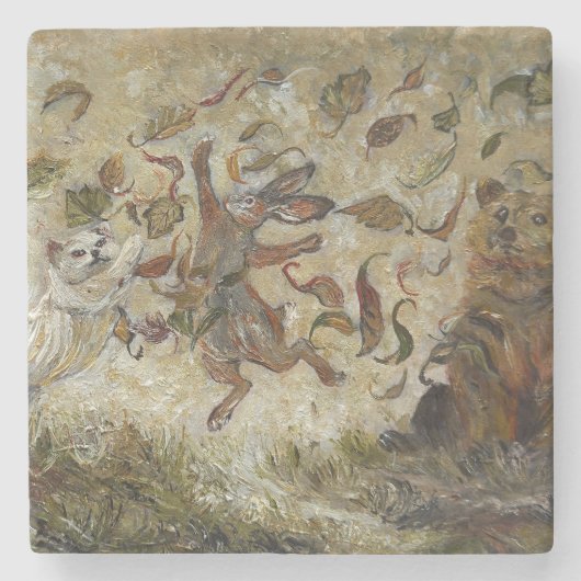 October Fun Whimsical Autumn Forest Animals  Stenen Onderzetter (Voorkant)