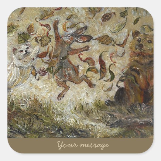 October Fun Whimsical Autumn Forest Animals  Vierkante Sticker (Voorkant)