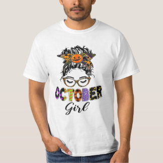 October Girl Halloween Messy Bun T-shirt