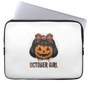 October Girl Pompoen Boog Halloween Vector Ontwerp Laptop Sleeve