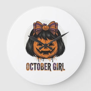 October Meisje Pompoen Boog Halloween Vector Ontwe Grote Klok