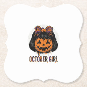 October Meisje Pompoen Boog Halloween Vector Ontwe Kartonnen Onderzetters