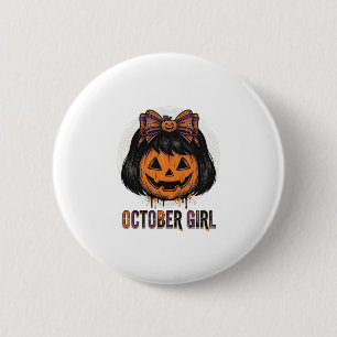 October Meisje Pompoen Boog Halloween Vector Ontwe Ronde Button 5,7 Cm
