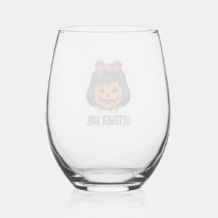 October Meisje Pompoen Boog Halloween Vector Ontwe Wijnglas Zonder Voet