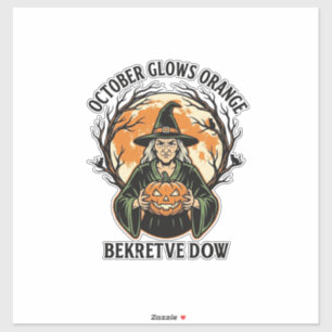 October Oranje T-shirt Vintage Heks Pompoen Bewust Sticker