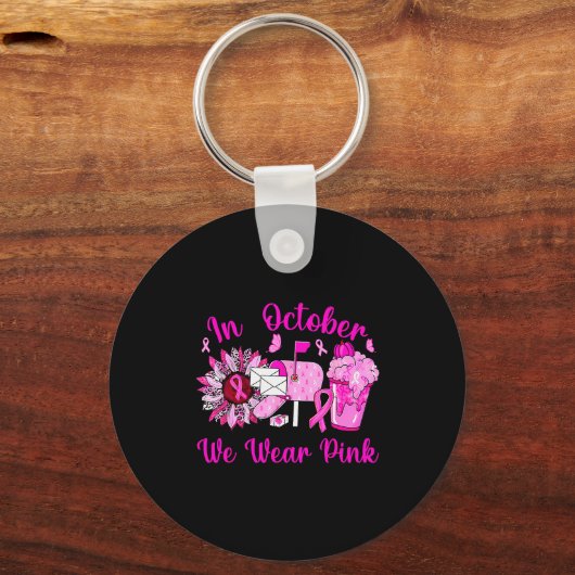 October We Wear Nk Breast Cancer Awareness Stal Wo Sleutelhanger (Voorkant)