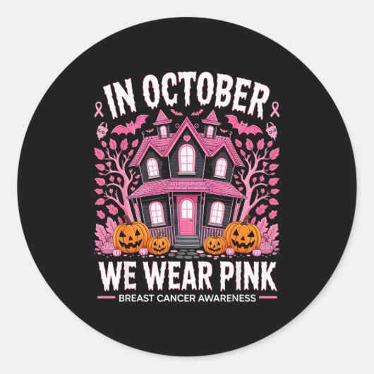 October We Wear Nk Breast Cancer Halloween Men Wom Ronde Sticker (Voorkant)