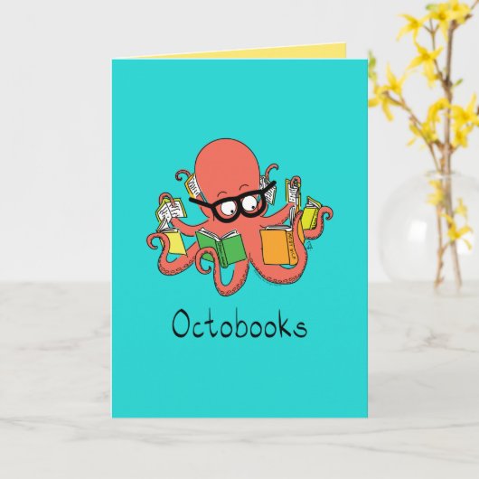 Octobooks - Octopus Lecture Livres Carte de voeux (Fleur jaune)