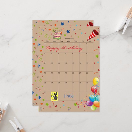 Octobre 2022 Calendrier Bonne Invitation Anniversa (Devant/Arrière en situation)