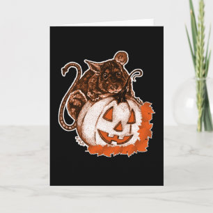 Octobre Orange Cute Rat sur la carte d'Halloween C